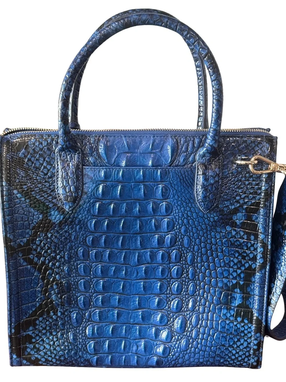 Brahmin Electric Blue Croc-Embossed Satchel with Detachable Strap